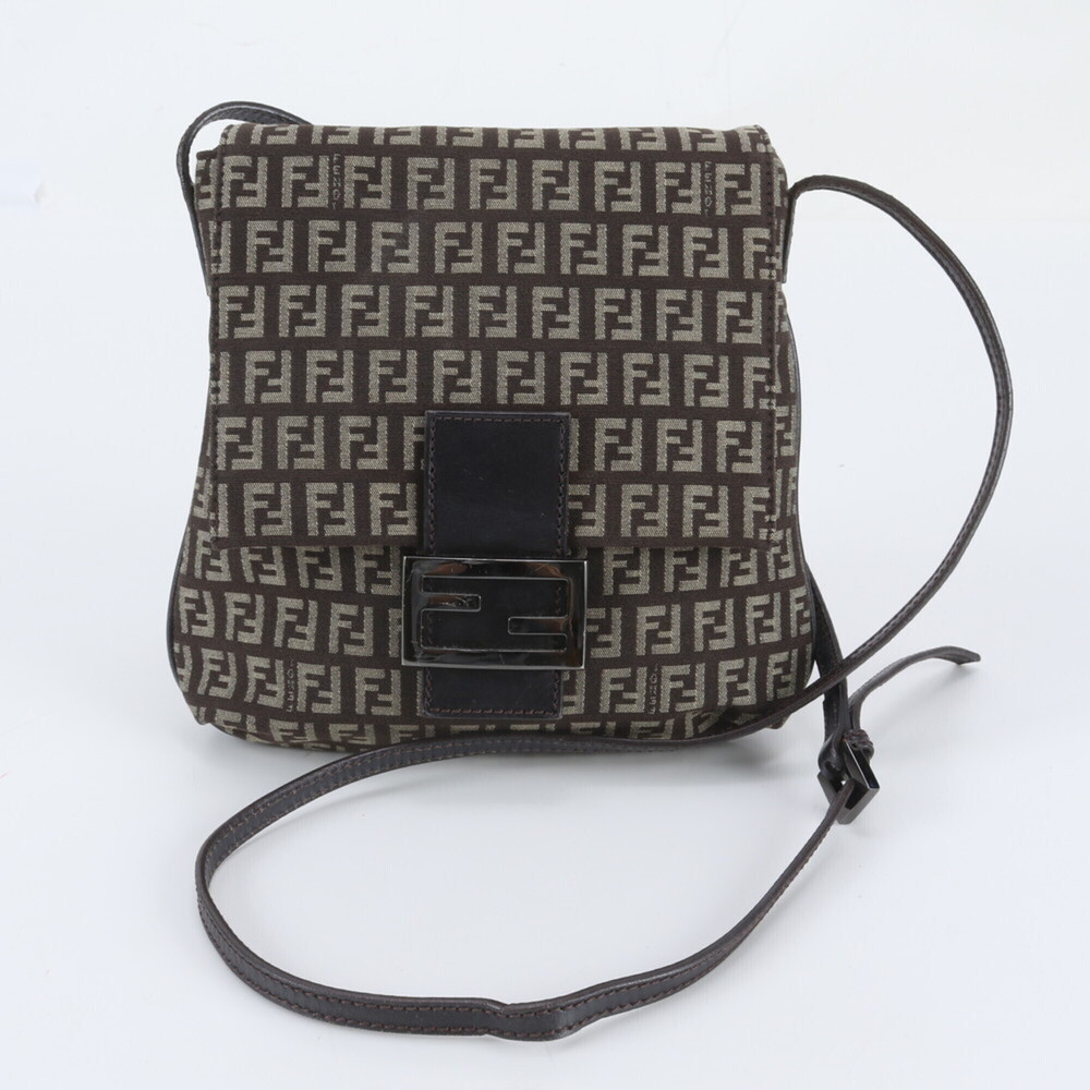 Fendi FF Zucchino 8BT075 Leather Shoulder Bag Crossbody Brown Women's